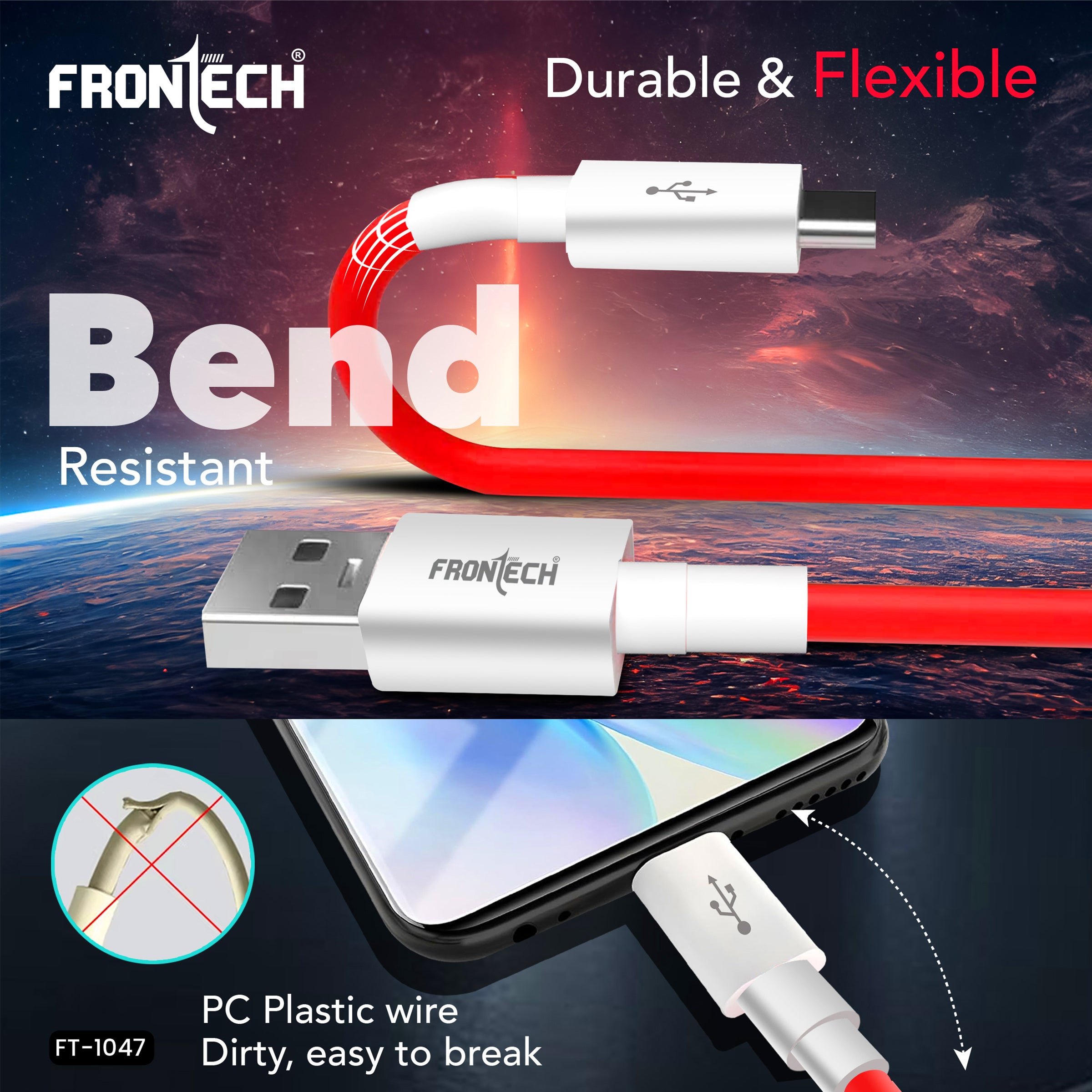 Frontech USB Type-C Fast Charging Cable | 100W Power Delivery | 1M Durable & Bend-Resistant | SuperSpeed Data Transfer | Red & White (FT-1047) Frontech USB Type-C Fast Charging Cable | 100W Power Delivery | 1M Durable & Bend-Resistant | SuperSpeed Data Transfer | Red & White (FT-1047)